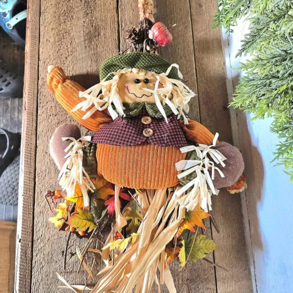 Primitive Twig Broom Plush Scarecrow Fall Harvest Halloween Decor Wall Hanging